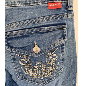 H&M Jeans Women‎ 8 Angelic Divided Straight Embroidered Blue Denim